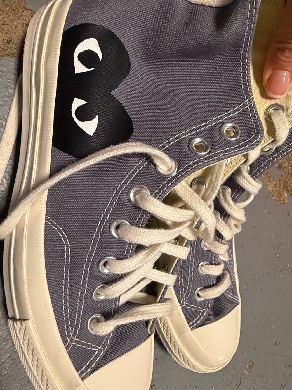 Converse Grey Canvas High-Top Sneakers with Cream Accents - Picture 6 of 7
